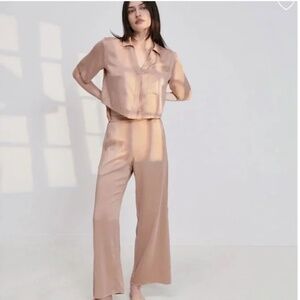 Women's Lunya Tan/pink Pants & crop top PJs Set
